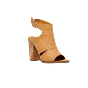 DV Dolce Vita Brista Tan Peep Toe Stacked Block Heel Bootie Sandal